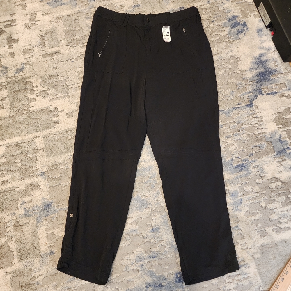 NWT Perch By Blue Pepper Roll Hem Snap Button Black Pants Rayon Size 1X